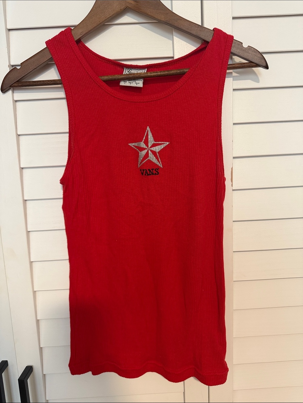 Vans Red Ribbed Tank with Silver Star